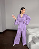 Hwanan Home Suit For Women Sleepwear Loose Flare Pants Three Quarter Sleeve Satin Robe Sets Bathrobe For Home Wear Fashion 2021