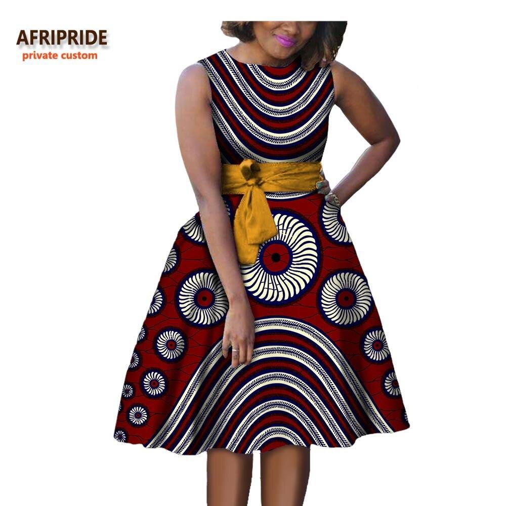 autumn women african dress AFRIPRIDE private custom sleeveless knee-length A-Line pleated casual dress pure cotton A722584 - Surprise store