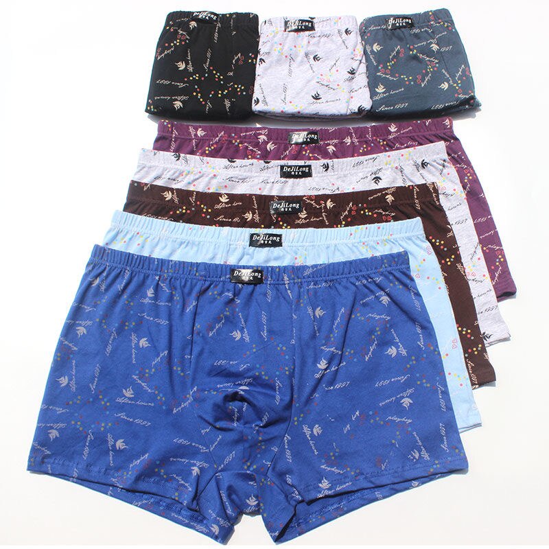 6pcs/Lot 100% Cotton Loose Boxers Four Shorts Underpants Men'S Boxers Shorts Breathable Underwear printing Comfortable cotton
