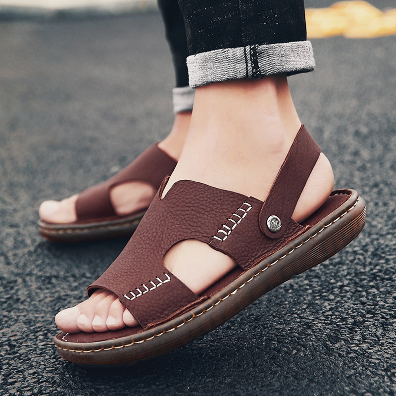Size 38-46 Mens Sandals Comfort Genuine Leather Summer High Quality Beach Slippers Casual Footwear Outdoor Beach Shoes 2021 New