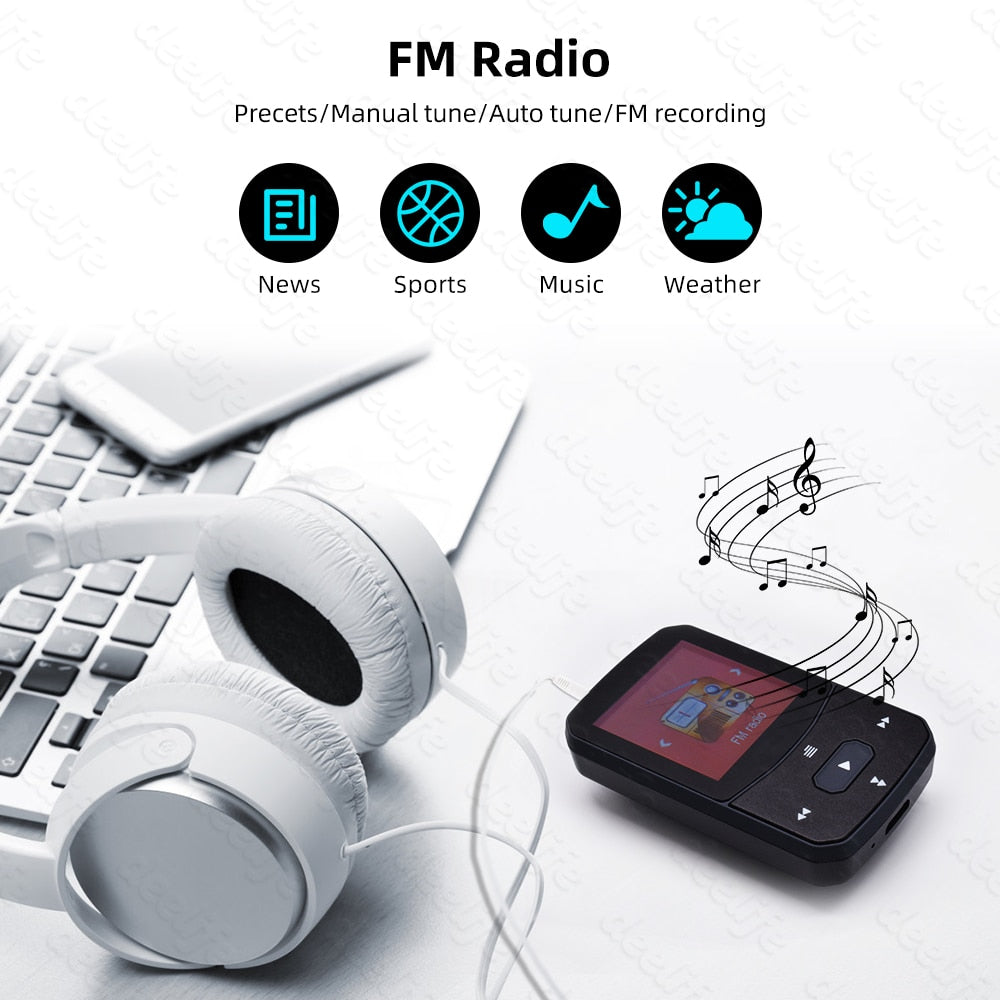 Deelife Sport Bluetooth MP3 Player for Running with Music Play Armband Portable Clip Pedometer FM Radio TF Recording Mini Mp 3