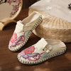 Veowalk Flower Embroidered Women Canvas Espadrilles Flat Slippers Bohemian Retro Ladies Comfortable Close Toe Summer Shoes