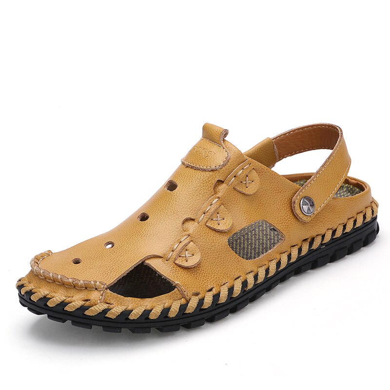 Sandals Shoes For Men's Big Foot Slippers Summer Breathable Genuine Leather deadlift Casual Driving Beach Dad Outdoor soft soled