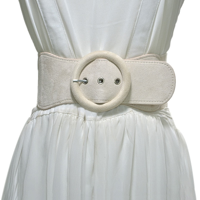 Women's Fashion Suede Elasticated Belt Down Jacket Wide Belt Good Matching lady's Dress Pin Buckle Girdle Buckle Soft waistband