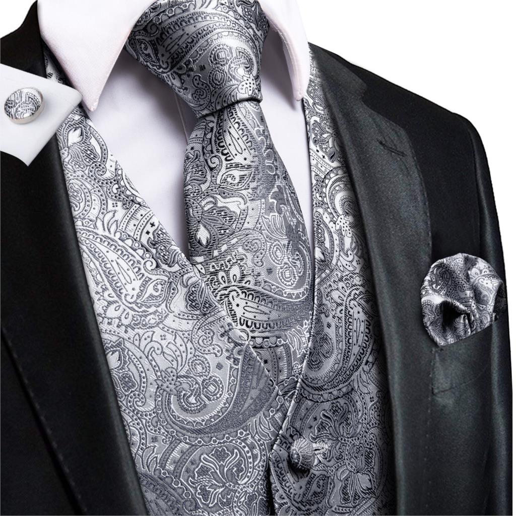 Hi-Tie 11 Kinds Silk Men's Waistcoat and Tie Set Business Wedding Vests With Necktie Hankerchief Cufflinks Floral Paisley Slim