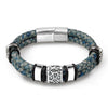 MingAo Punk316l Stainless Steel Irregularly Cracked Bead Bracelet Genuine Braided Leather Male Bracelets & Bangles Men's Jewelry