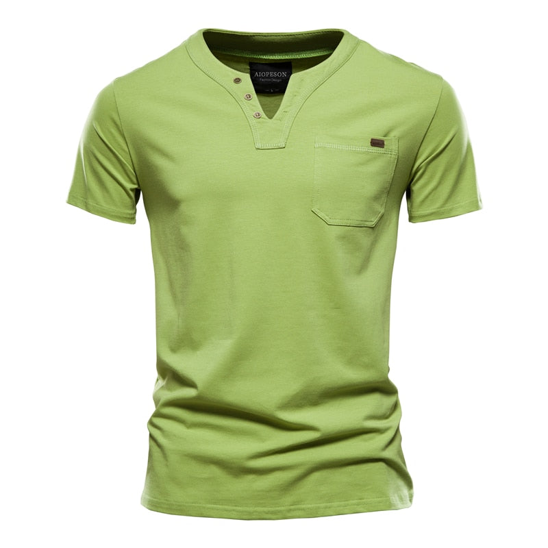 2021 Summer Top Quality Cotton T Shirt Men Solid Color Design V-neck T-shirt Casual Classic Men's Clothing Tops Tee Shirt Men