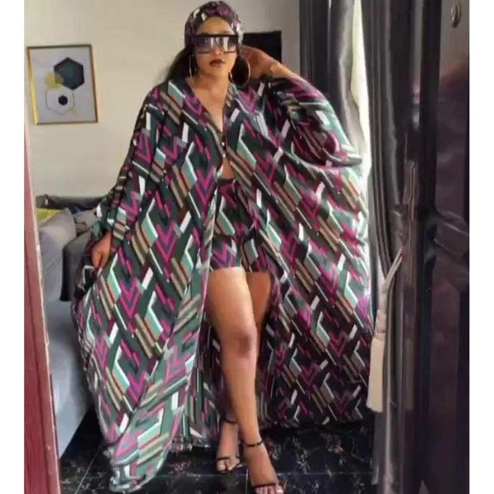 2 Piece Set Women Africa Clothes 2021 African Dashiki New Fashion Two Piece Suit Long Tops + Wide Pants Party Plus Size For Lady