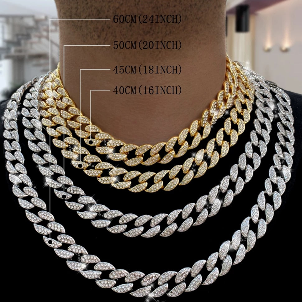 Women Men Gold Silver Color Chain Bling Bling Miami Iced Out Chain Rapper Necklace For Men Hip Hop Cuban Link Chain Jewelry