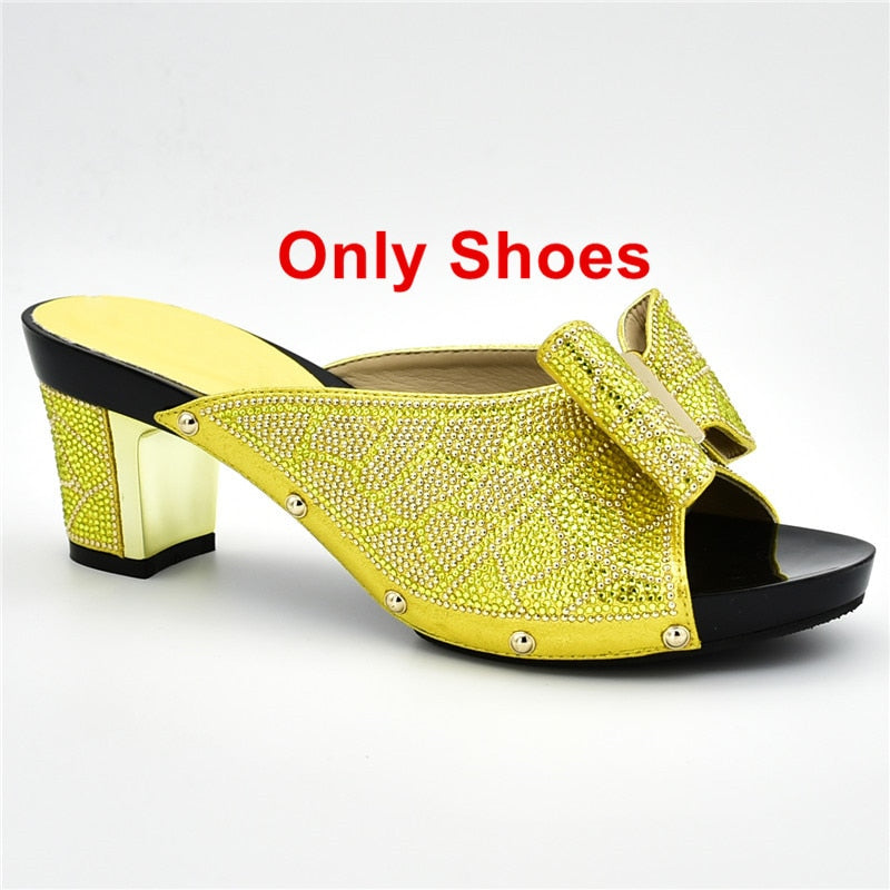 New Arrival Italian Shoes with Matching Bags for Wedding Italy Nigerian Women Wedding Shoe and Bag Set Decorated with Rhinestone