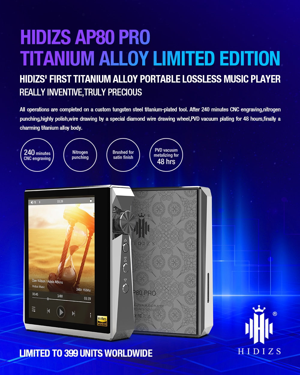 Hidizs AP80PRO HiFi dual ESS9218 MP3 Bluetooth Music Player With Touch Screen Portable FLAC LDAC USB DAC DSD 64/128 FM Radio DAP