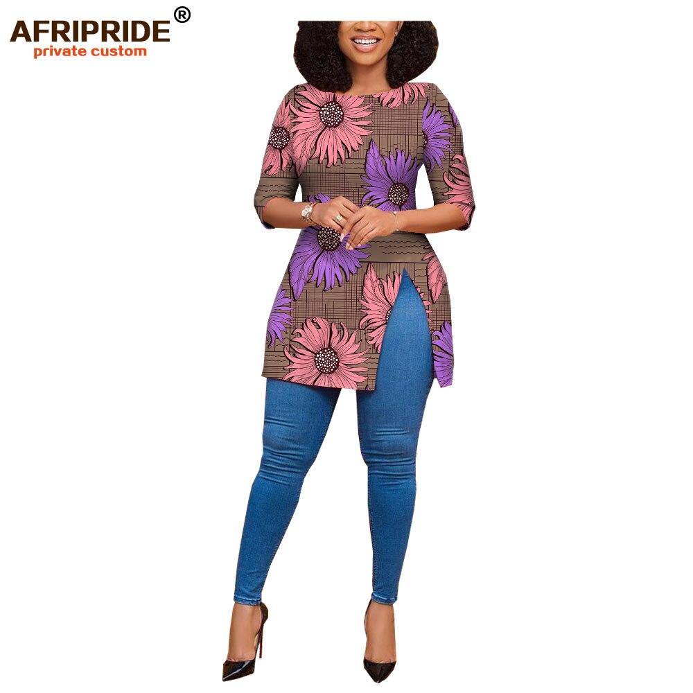 African print women casual shirt AFRIPRIDE tailor made half sleeves side slit long blouse for women 100% cotton A1922005 - Surprise store