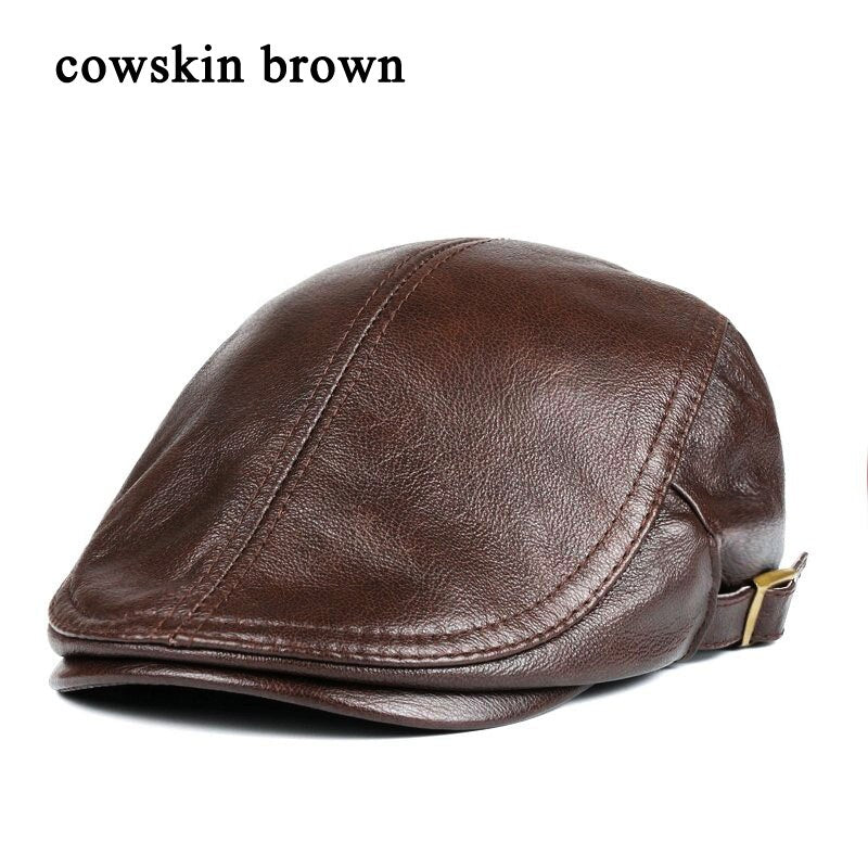 Hats Men Women Street Bonnet Genuine Leather Beret Male Thin Hats 55-61 cm Adjustable Forward Cap Leisure Duckbill Casquette