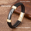 Natural Stone Men Bracelet Black Genuine Leather Rope Chain Stainless Steel Magnet Clasp Natural Stone Bracelets Male Jewelry