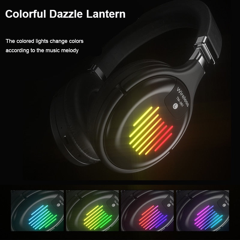 Wireless Bluetooth Headphones with Microphone Gaming Headset Bluetooth 5.0 3D Stereo Foldable LED Light TF Card For Mobile Phone