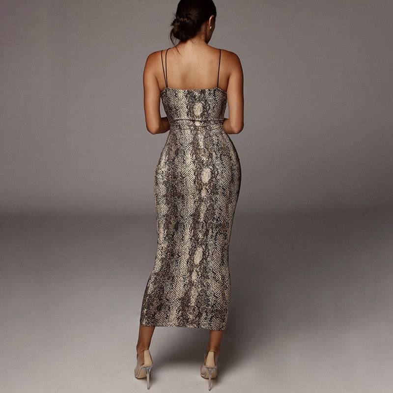 HAOYUAN Sexy Leopard Snake Print Spaghetti Strap Bodycon Midi Dress Women 2020 Summer Fashion Vestidos Night Party Club Dresses