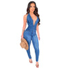 Backless Jeans Rompers Sexy Women Halter Bodycon Blue Denim Pencil Jumpsuit Overalls