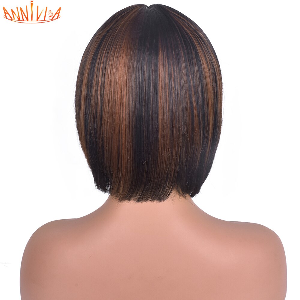 Short Bob Wigs With Bangs Straight Synthetic Hair Glueless Cosplay Wig For Black/White Women Heat Resistant Hair 8inch Annivia