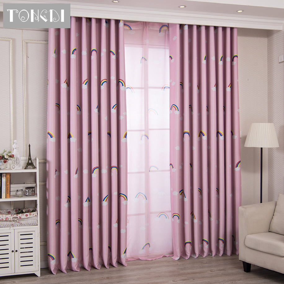 TONGDI Children Blackout Curtains Cartoon Rainbow Printing High-grade Decoration For Home Window Parlou Bedroom LivingRoom
