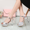 2021 Summer Platform Womens Sandals Woman 10cm High Heels Sexy Party Wedding Shoes Peep Toe Gold Silver Pumps Ladies High Heels