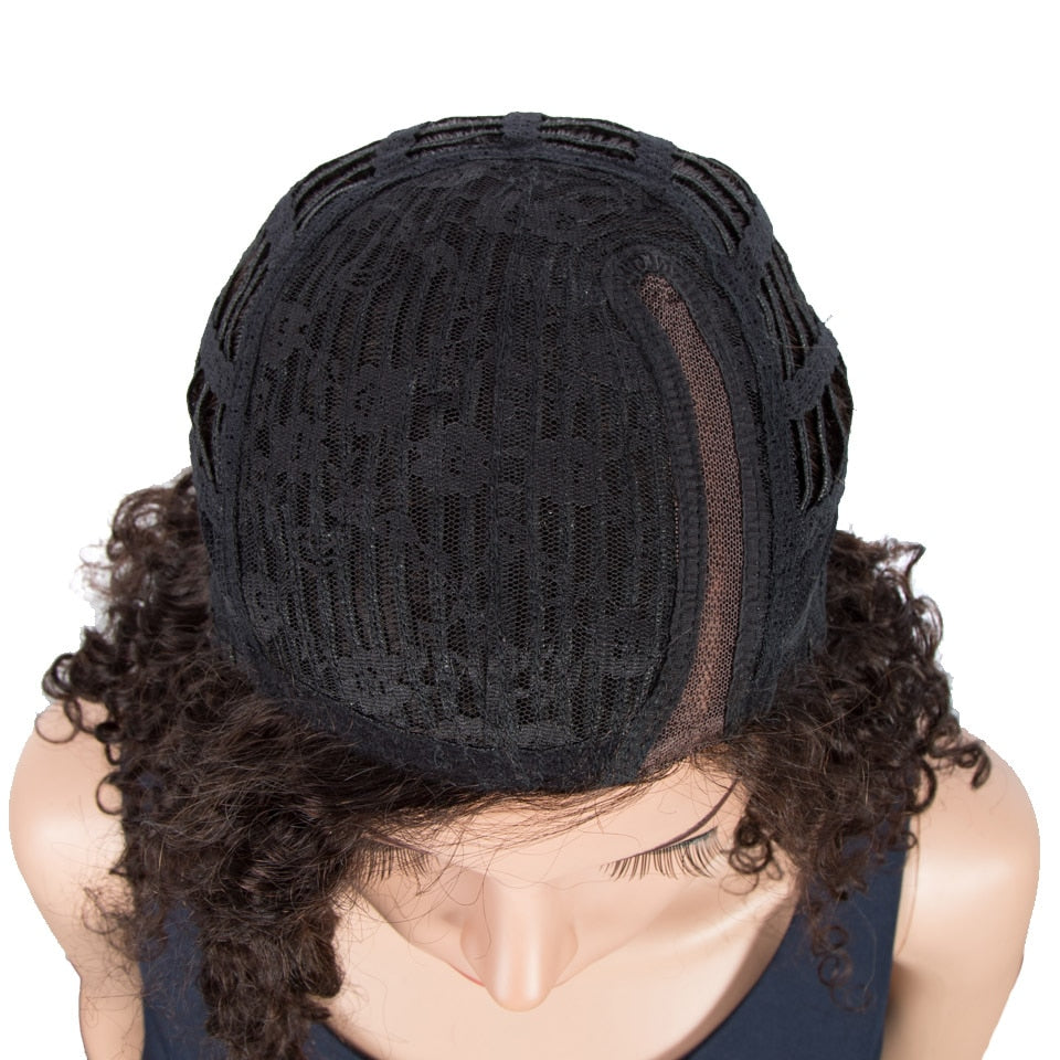 Trueme Short Water Wave L Part Lace Human Hair Wigs Remy Brazilian Lace Part Wig Pixie Cut Short Bob Curly Wigs For Black Women