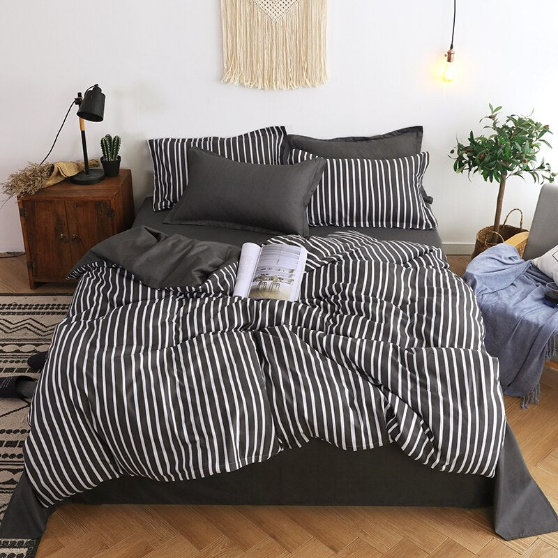 Stripe Bedding Set Nordic Duvet Cover Couple Bed Quilt Cover Simple Bed Sheet Single Double Queen King Size 4 pcs Bed Linens