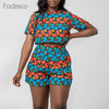 Fadzeco African Dresses for Women Dashiki Print Ankara Jumpsuit Short Sleeve Round Neck T Shirt and High Waist Short Pants