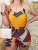 2020 Summer Women Elegant Vacation Leisure Suit Sets Female Holiday Spaghetti Strap V-Neck Print Top & Short Sets