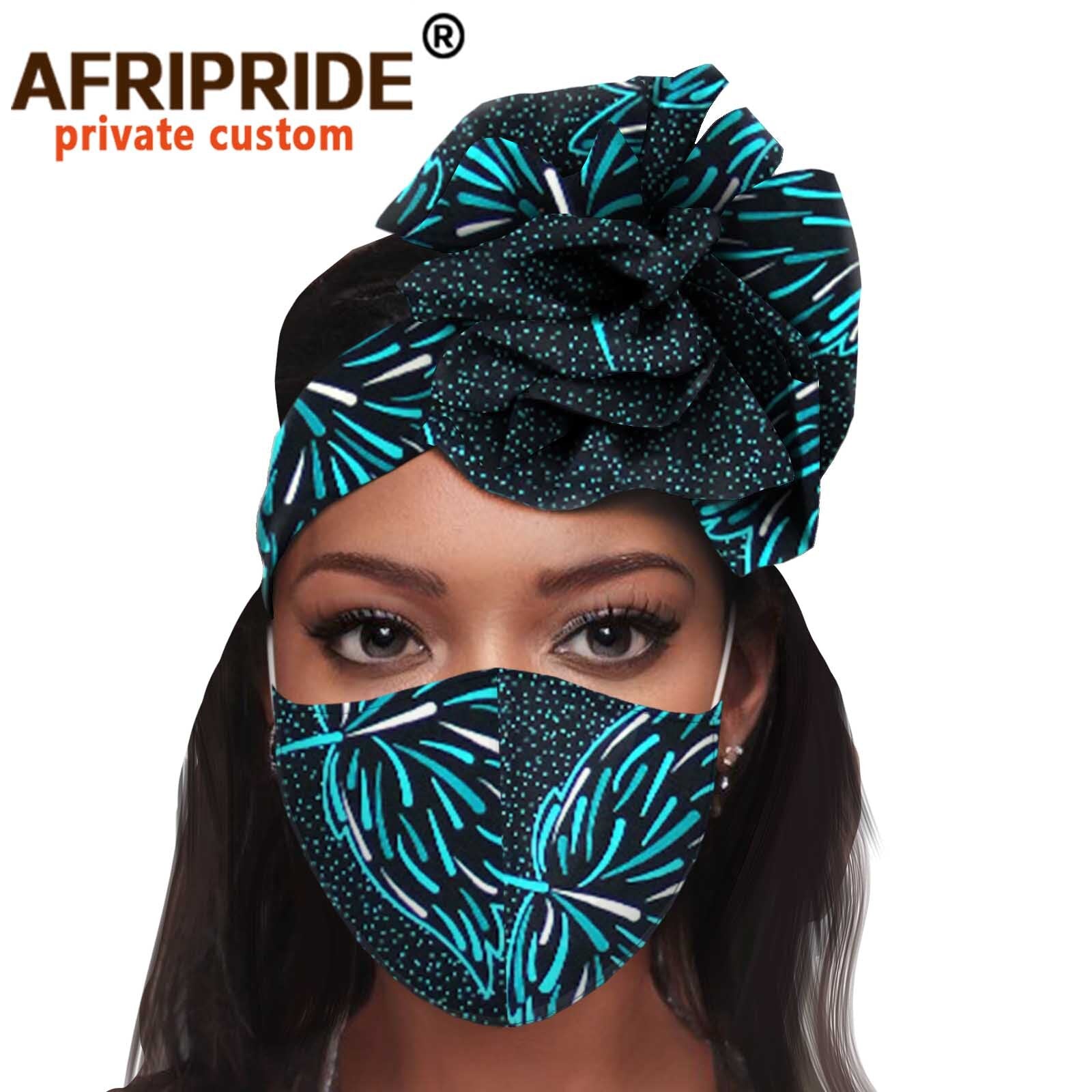African 2 Piece for Women Headband Headwear Floral Turban Head Scarf Ladies Head Wrap Hair Accessories Match Print Mask A20H015