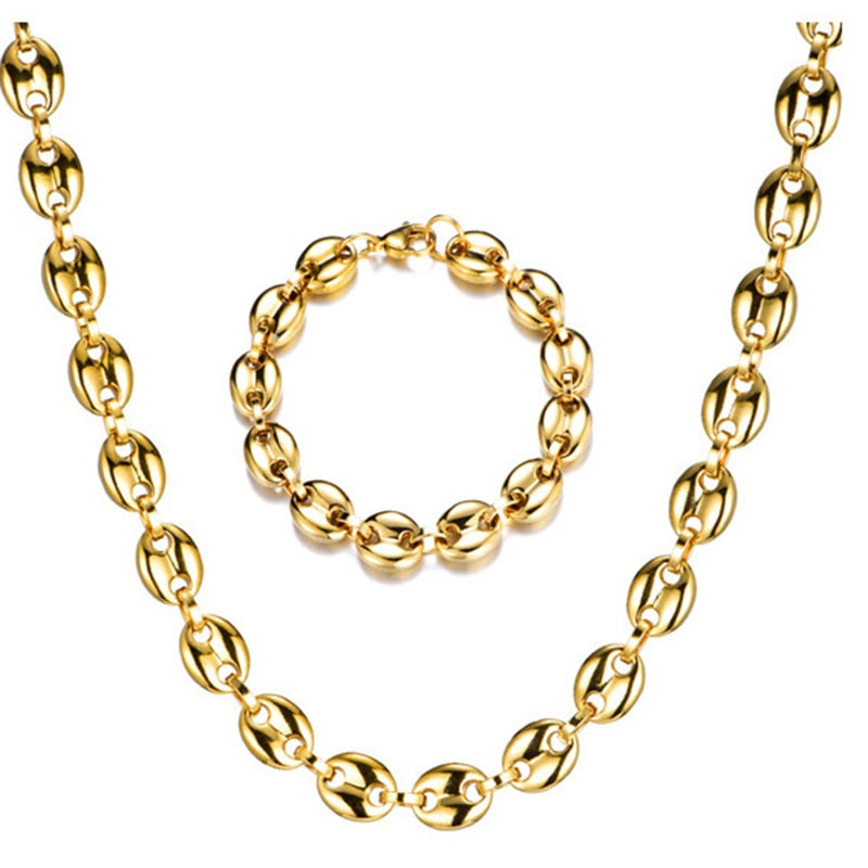 Coffee Beans Chains Necklaces Bracelets Set Stainless Steel Jewelry For Men Women 6MM 8MM 11MM 13MM Hiphop Statement USENSET