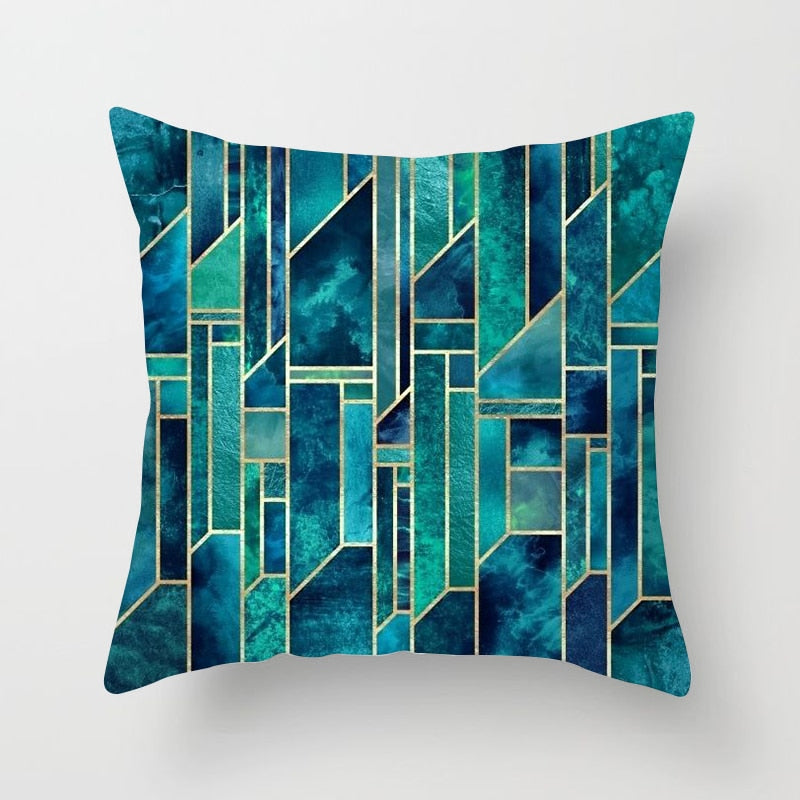Flower Leaves Pattern Throw Pillow Case Teal Blue Cushion Covers for Home Sofa Chair Decorative Pillowcases