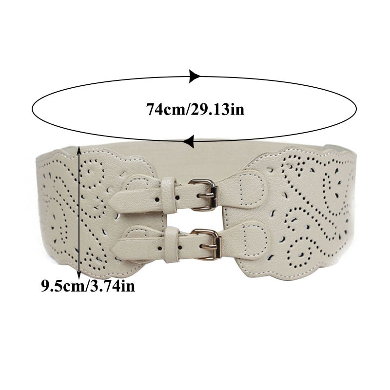 Fashion Wide Waist Belt Metal Round Buckle Punk Belts Stretchy Dress Waistband Pu Leather Cummerbunds European Style Lady Belts