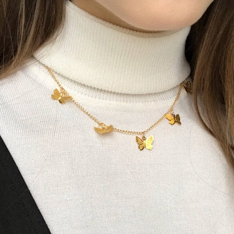 Trendy Choker Necklace Lovely Golden Silver Plated Butterfly Necklace Short Women Bohemian Holiday Romantic Gift Jewelry