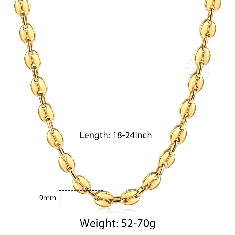 Stainless Steel Marina Coffee Beans Link Chain Necklace for Men Women 7/9/11mm Gold Silver Color Necklace Jewelry Gifts LKNM176