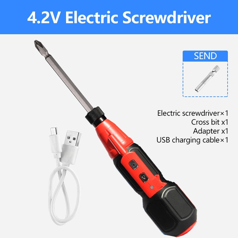 DTBD 4.2V Electric Screwdriver Set Smart Rechargeable Cordless Power Screw Driver Kit with LED Light Lithium Battery Operated
