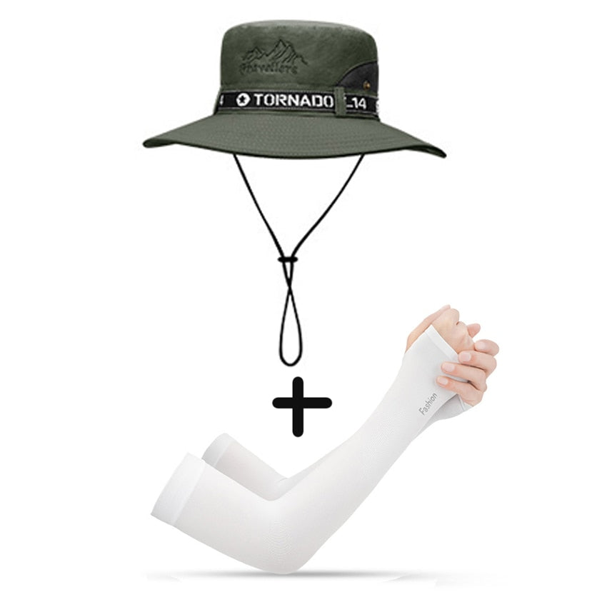 UPF 50+ Summer Hats Men Sun Protector UV-proof Breathable Bucket Hat Large Wide Brim Hiking Outdoor Fishing Beach Cap Cowboy New