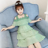 Summer Girls Knee Length Casual Dress Fashion Chiffon Layered Cute Flower Network Sling Sleeveless Dresses 2 Children's Clothing