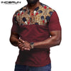 INCERUN Fashion Men Casual T Shirt Short Sleeve Print Patchwork V Neck 2020 African Dashiki Tops Summer T-shirts Men Clothes 5XL - Surprise store
