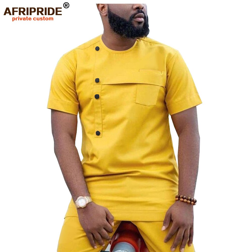 2019 African Men Clothing Ankara Pants Set Dashiki Shirt 2 Piece Outfit Crop Top Attire Short Sleeve Casual AFRIPRIDE A1916032