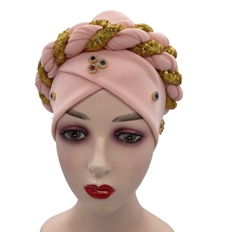 Latest Diamonds Turban Cap for Women Ready Female Head Wraps African Auto Geles Aso Oke Headtie Muslim Headscarf Turbans Hat