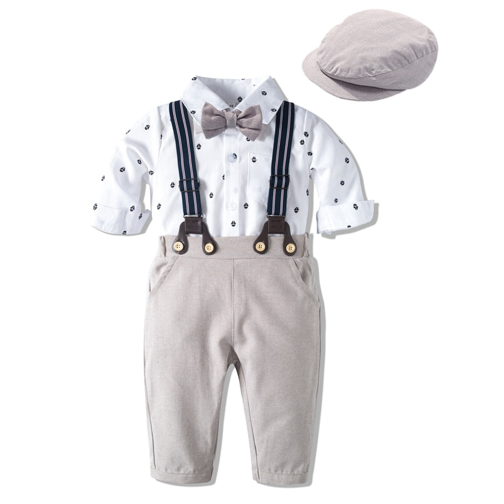 Baby Suits Newborn Boy Clothes Romper + Vest + Hat Formal Clothing Outfit Party Bow Tie Children Birthday Dress New Born 0- 24 M