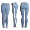 Boyfriend Skinny Jeans For Women Sexy Lace Up Hollow Out Push Up Jeans High Waist Stretchy Denim Jeans Pants Plus Size