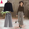 2020 Kids Girls Clothes Sets Long Sleeve T-shirts + Plaid Wide Leg Pants Autumn Children's Clothing Teenage for 7 8 10 12 Years