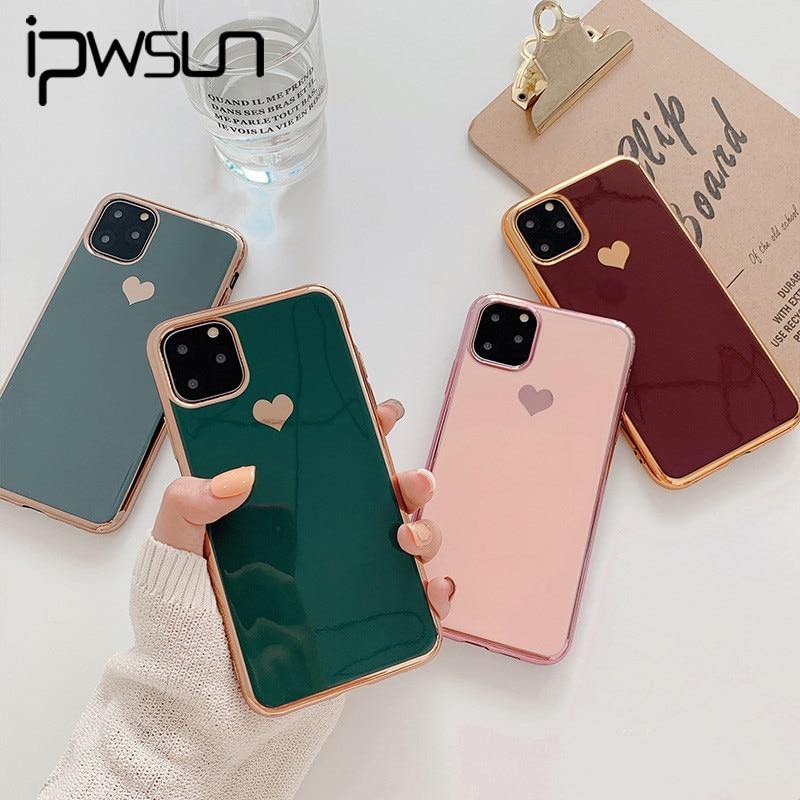 iPWSOO Plating Love Heart Soft Phone Case For iPhone 11 Pro Max X XR XS Max for iphone 6 6s 7 8 Plus TPU Silicone Cover Fundas - Surprise store