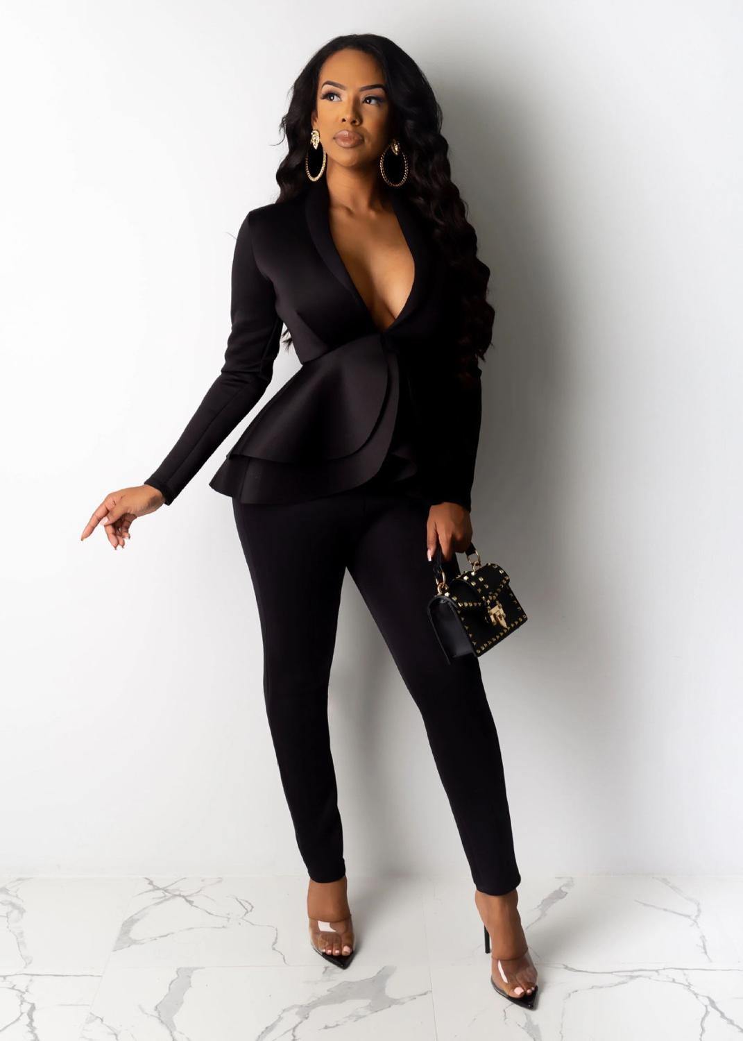 New Women Winter Women's Set Tracksuit Full Sleeve Ruffles Blazers Pencil Pants Suit Two Piece Set Office Lady Outfits Uniform - Surprise store