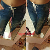 Light Blue Ripped Jeans for Women 2021 Street Style Sexy Mid Rise Distressed Trouser Stretch Skinny Hole Denim Pencil Pants