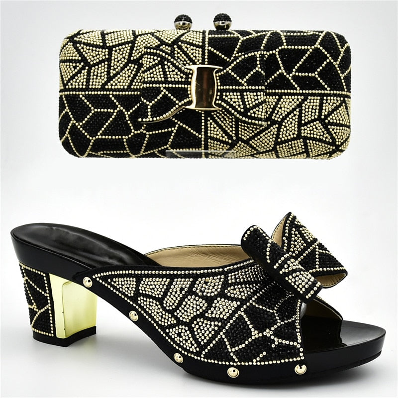 New Arrival Italian Shoes with Matching Bags for Wedding Italy Nigerian Women Wedding Shoe and Bag Set Decorated with Rhinestone