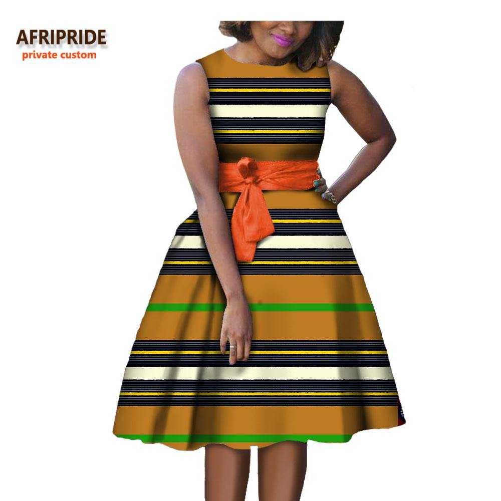 autumn women african dress AFRIPRIDE private custom sleeveless knee-length A-Line pleated casual dress pure cotton A722584 - Surprise store