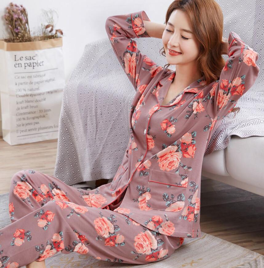 100% Cotton Women's Pajamas Set Long Sleeve Girl Casual Women Sleepwear Leisure Outerwear Sleepwear Pyjamas Nightwear