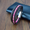 Multilayer Bracelet Natural Stone Genuine Leather Braided Wrap Bangle Stainless Steel Magnetic Clasp Bracelet Men Jewelry